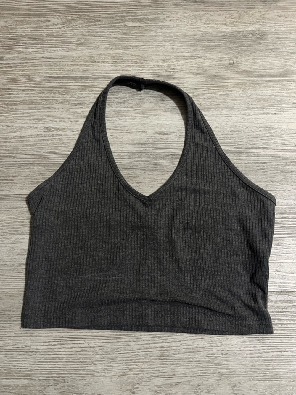 Gray Halter Crop Top V Neck Summer Festival Minimalist Women’s Medium Goth